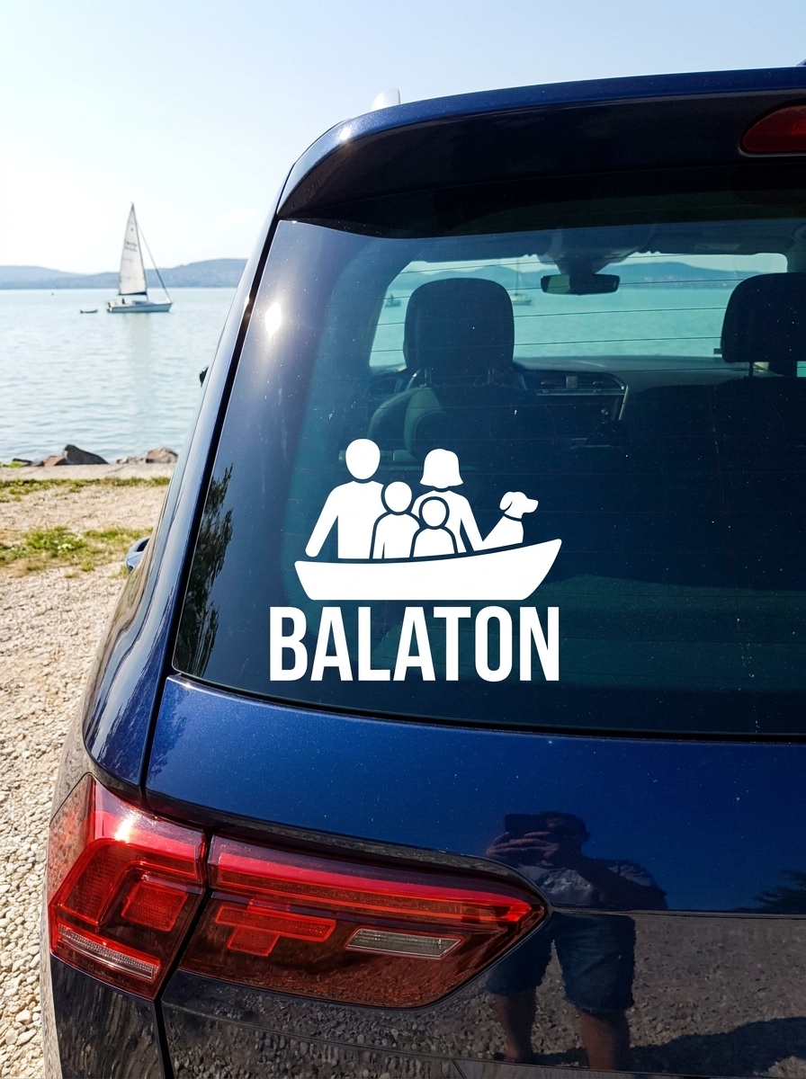 Balaton Családmatrica Csónakázó Figurákkal és Kutyával